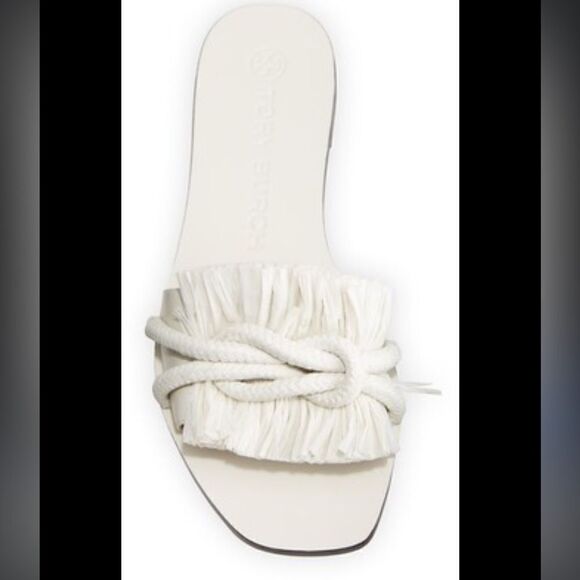 Tory Burch white rope slide raffia sandal 7.5 resortwear - Picture 1 of 7